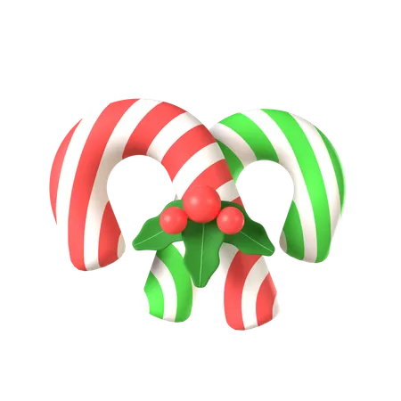 Candy Cane And Mistletoe  3D Icon