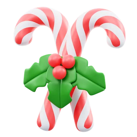 Candy Cane And Mistletoe  3D Icon