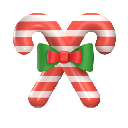 Candy cane with green ribbon  3D Illustration