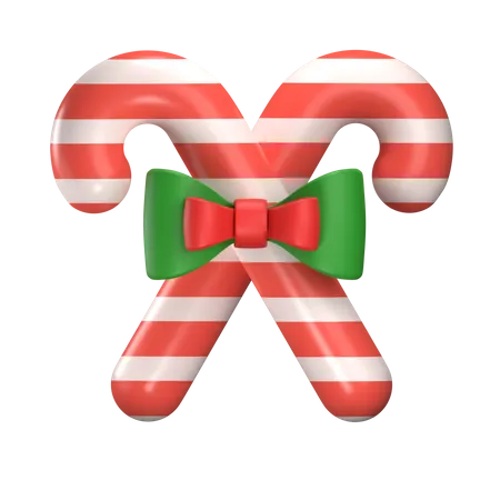 Candy cane with green ribbon 3D Illustration