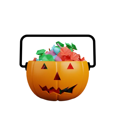 Candy In Pumpkin Head  3D Illustration