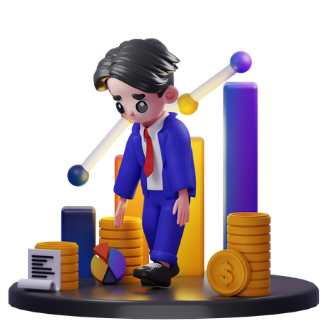 Caminata del asesor financiero cansado  3D Illustration