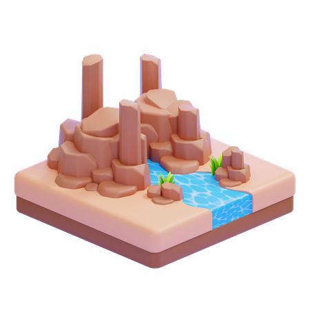 Canyon With Rocky Cliffs And River  3D Icon