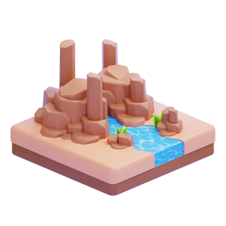 Canyon With Rocky Cliffs And River  3D Icon
