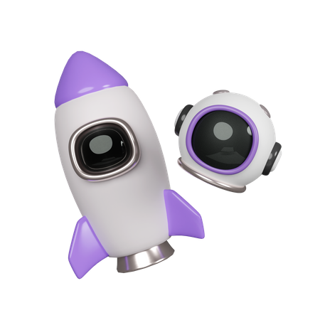 Capacete de astronauta voando em foguete espacial  3D Icon