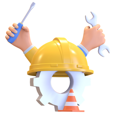 Capacete e ferramentas do trabalhador da construção civil  3D Illustration