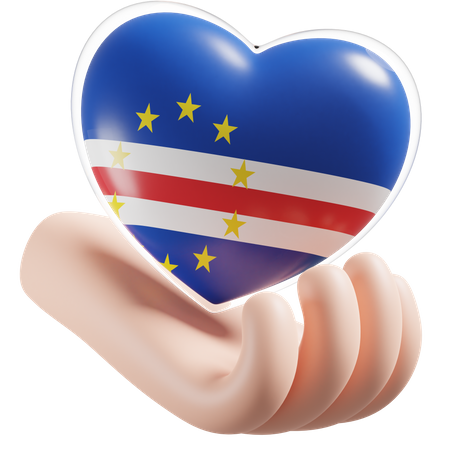 Cape Verde Flag Heart Hand Care  3D Icon