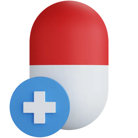 3 D Rendering Capsule Medicine With Plus Sign Isolated 3D Icon