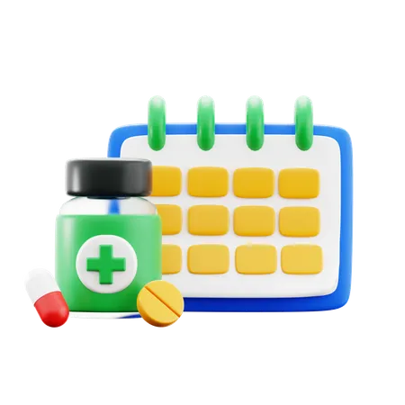 Pill Capsule Medicine Treatment Schedule With Jar Bottle With Calendar Object Medical Hospital 3 D Icon Illustration Render Design 3D Icon