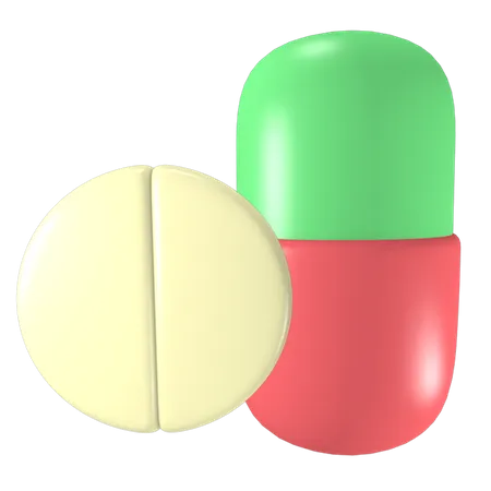 3 D Rendering Of Health And Pharmacy Medical Objects Cute Icon Capsules And Pills 3D Illustration