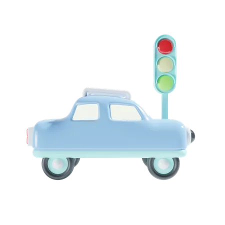 Car And Traffic Lights  3D Icon