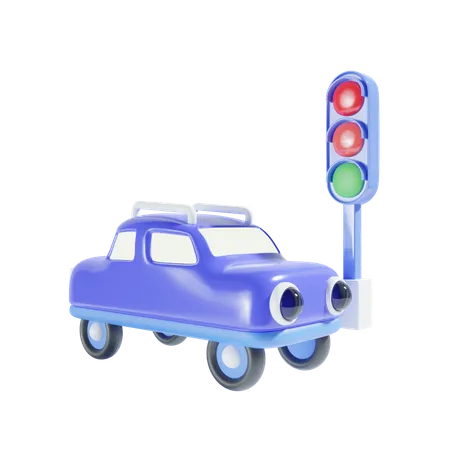 Car And Traffic Lights  3D Icon