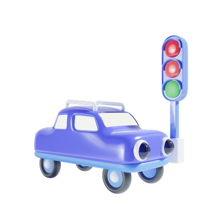 Car And Traffic Lights  3D Icon