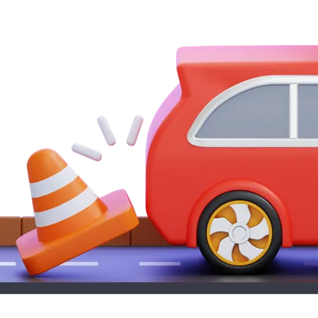 Car Bumped Into Traffic Cone  3D Icon