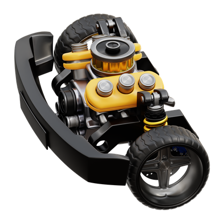 Car Chassis With Engine  3D Icon