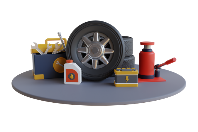 Car tire service tools  3D Illustration