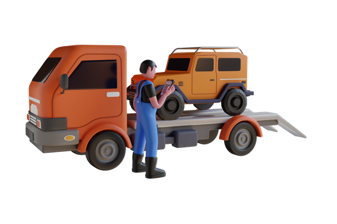 Car towing truck service  3D Illustration