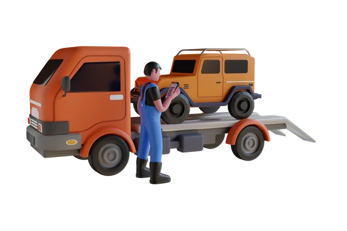 Car towing truck service  3D Illustration