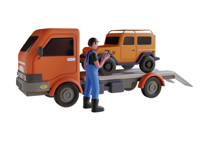 Car towing truck service  3D Illustration