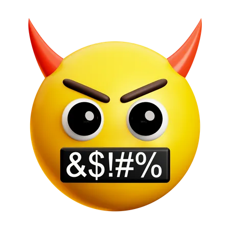 Cara de diabo irritada com palavras duras  3D Icon