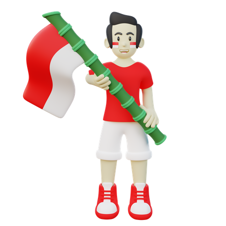 Indonésio segurando a bandeira da Indonésia  3D Illustration