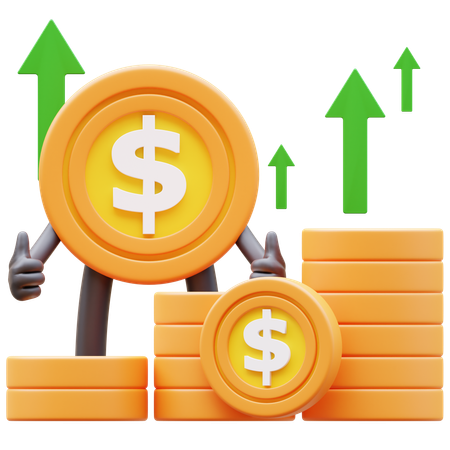 Carácter de moneda de dólar que muestra el gráfico de dinero levantándose  3D Icon