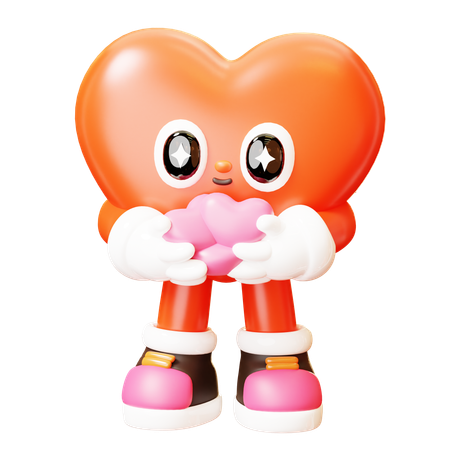 Carácter del corazón abrazar pequeños corazones  3D Illustration