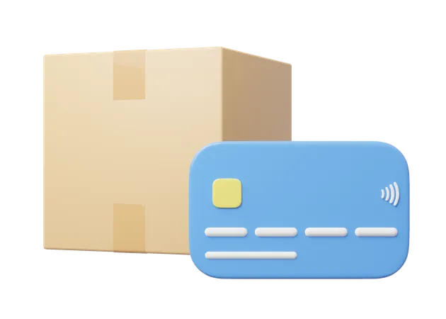 3 D Credit Card Brown Box Icon Floating On Transparent Digital Marketing Online E Commerce Fast Delivery Store Shopping App Shipping Concept Business Cartoon Style Concept 3 D Icon Render 3D Icon