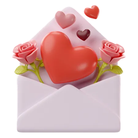 3 D Illustration Of Valentines Card With Roses Icon 3D Icon