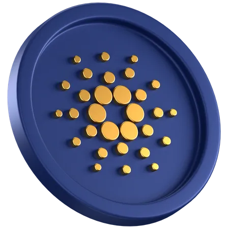 3 D Icon Of A Blue Coin With Golden Cardano Logo In The Center 3D Icon