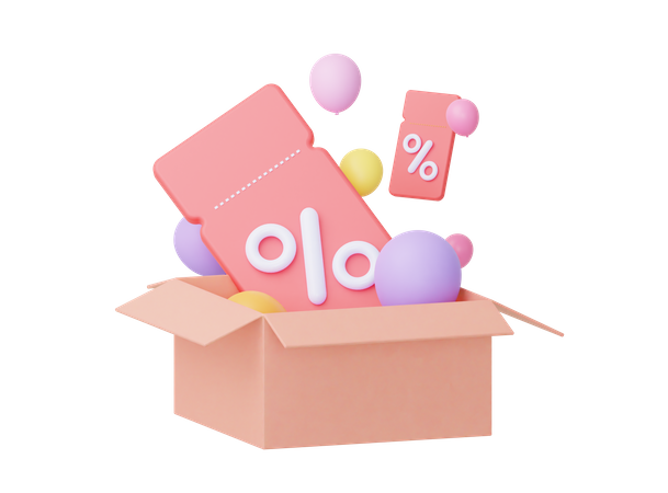 Cardboard Box With Coupons  3D Icon