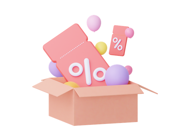 Cardboard Box With Coupons 3D Illustration