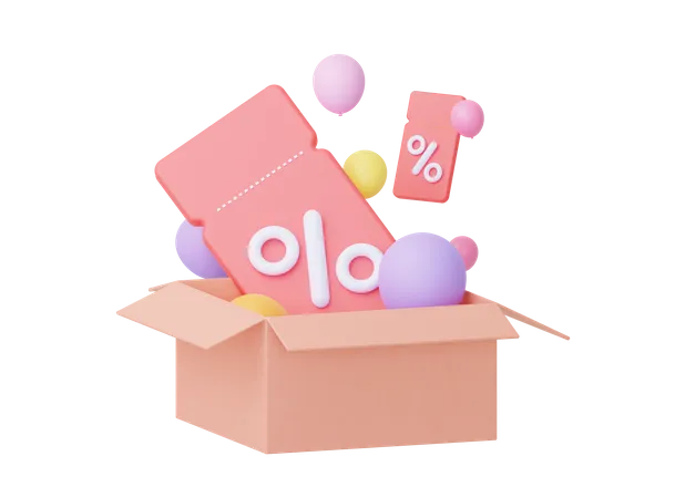 Cardboard Box With Coupons 3D Icon