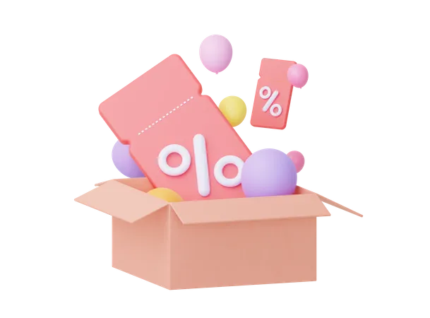 Cardboard Box With Coupons  3D Icon