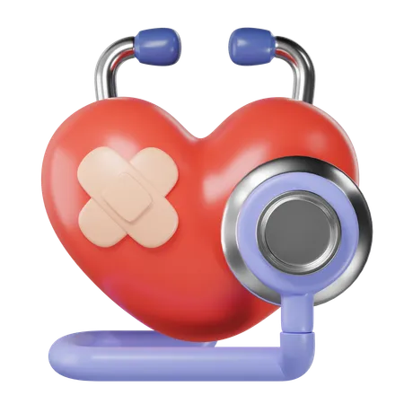 Medical Check Stethoscope And Heart 3D Icon