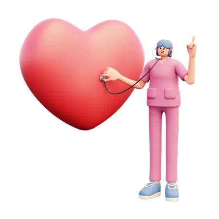 Cardióloga Mujer Haciendo Control Del Corazón  3D Illustration