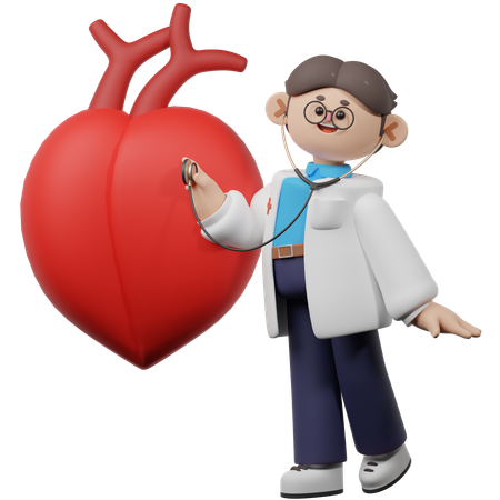 Cardiologist Checking Heart  3D Illustration