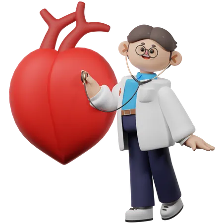 Cardiologist Checking Heart  3D Illustration