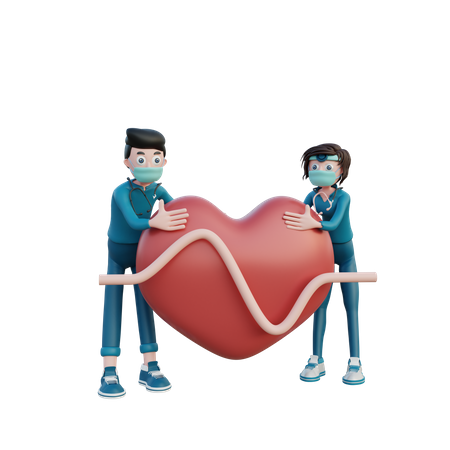 Cardiologist checking heart 3D Illustration