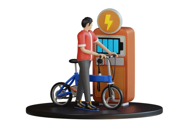 Carga la bicicleta eléctrica a electrones  3D Illustration