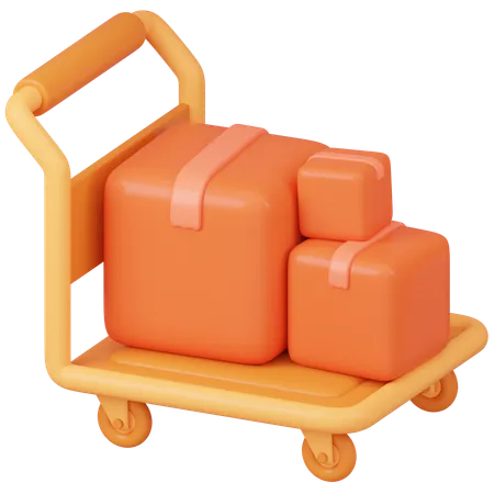 Handcart Loaded With Multiple Orange Packages For Delivery 3D Icon