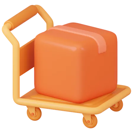 Orange Cart With Large Box Ready For Shipment 3D Icon