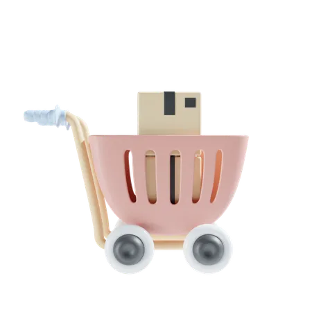 Shopping Cart And Box 3 D Illustration 3D Icon