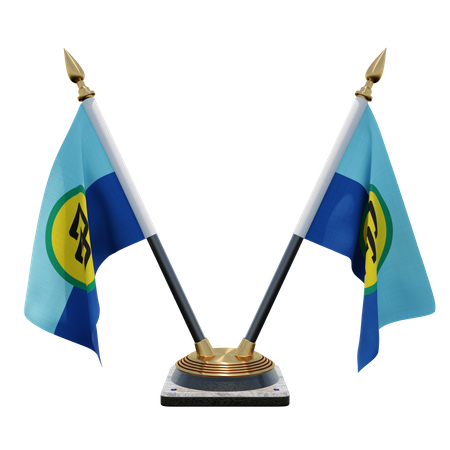 Caribbean Community Double Desk Flag Stand  3D Flag