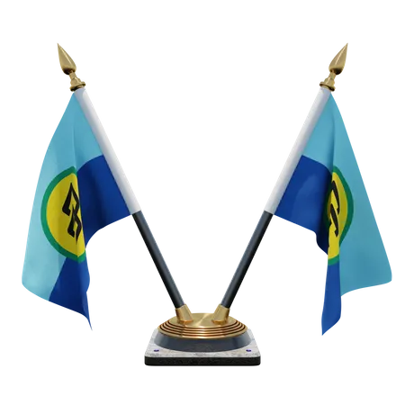 Caribbean Community Double Desk Flag Stand  3D Flag