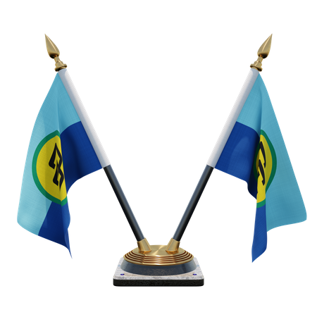 Caribbean Community Double Desk Flag Stand 3D Illustration