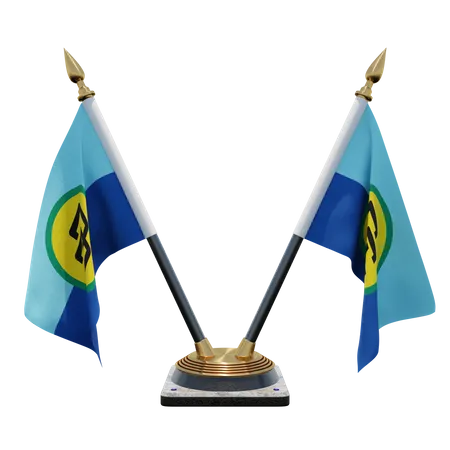 Caribbean Community Double Desk Flag Stand 3D Illustration