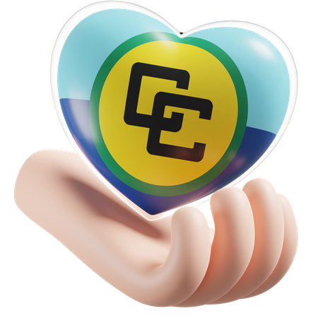 Caribbean Community Flag Heart Hand Care  3D Icon