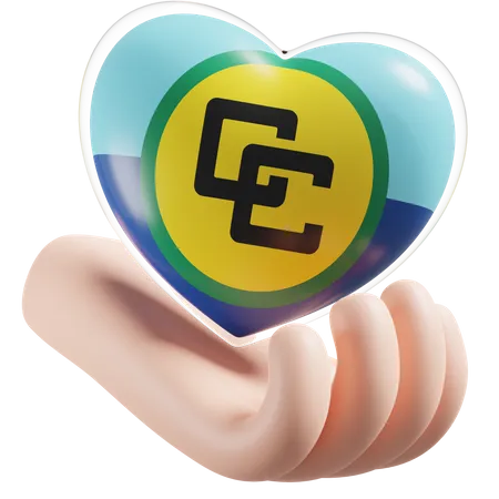 Caribbean Community Flag Heart Hand Care  3D Icon