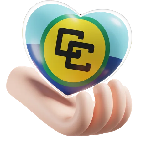 Caribbean Community Flag Heart Hand Care 3D Icon